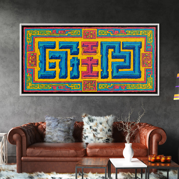 Bright African Geometric Textile Canvas Print, Ankara Inspired Pattern Wall Decor, Colorful Tribal Art, Boho Home Accent