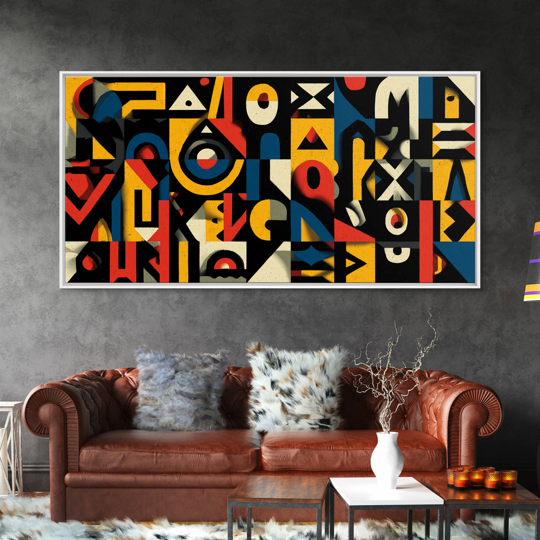 Modern African Geometric Shapes Wall Art, Primary Color Abstract Canvas Decor, Afrocentric Pattern Print, Bold Home Accent
