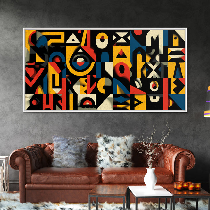 Modern African Geometric Shapes Wall Art, Primary Color Abstract Canvas Decor, Afrocentric Pattern Print, Bold Home Accent