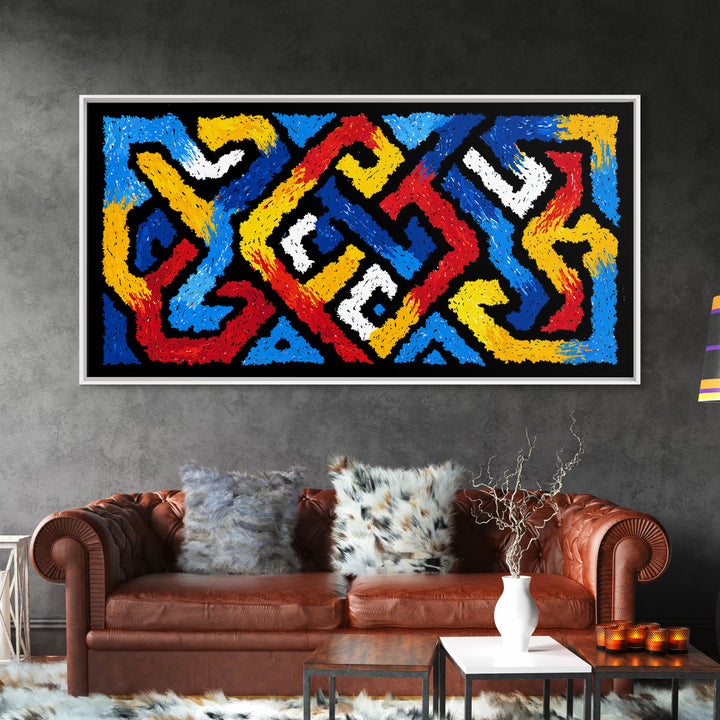 Colorful African Tribal Textile Canvas Print, Bold Geometric Pattern Wall Decor, Ankara Inspired Art, Vibrant Home Accent