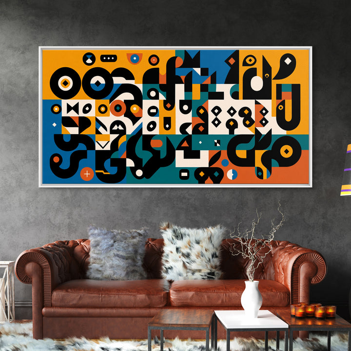 Teal Orange Geometric Cubist Shapes Canvas Print, Abstract African Art, Afrocentric Wall Decor, Modern Black Art For Living Room