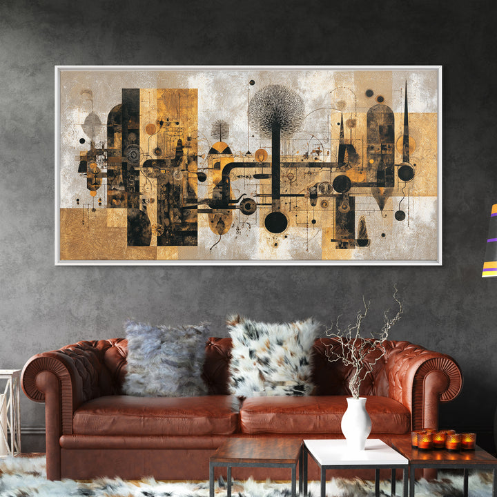 Earth Tone Abstract African Cityscape Wall Art, Modern African Art Decor, Afrocentric Canvas, Black Gold Home Decor Print