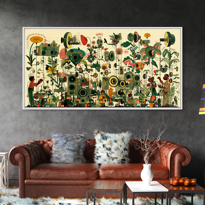 Vibrant African Garden Music Festival Canvas Print, Afrocentric Wall Decor, Black Culture Art, Botanical Living Room Art