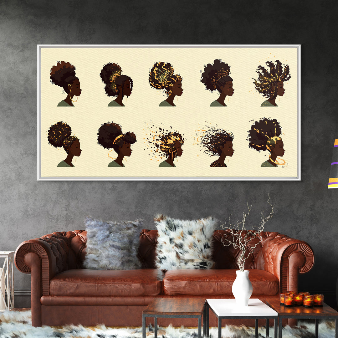African Women Hairstyle Portraits Wall Art, Black Woman Art, Afrocentric Decor, Melanin Prints, Feminine Home Decor Gift