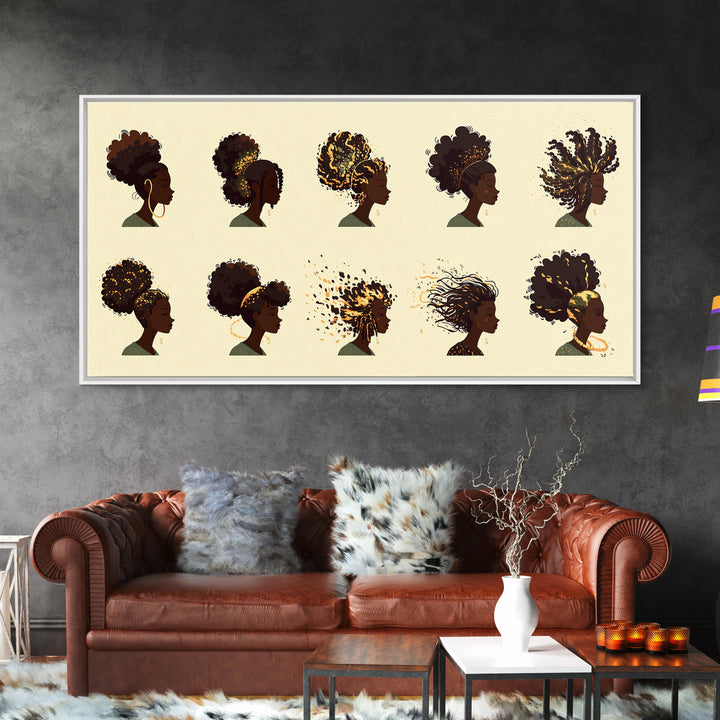 African Women Hairstyle Portraits Wall Art, Black Woman Art, Afrocentric Decor, Melanin Prints, Feminine Home Decor Gift
