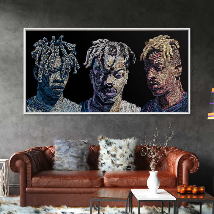 Textured Black Men Portrait Trio Wall Art, Contemporary African American Art, Urban Afrocentric Decor, Bold Canvas Print