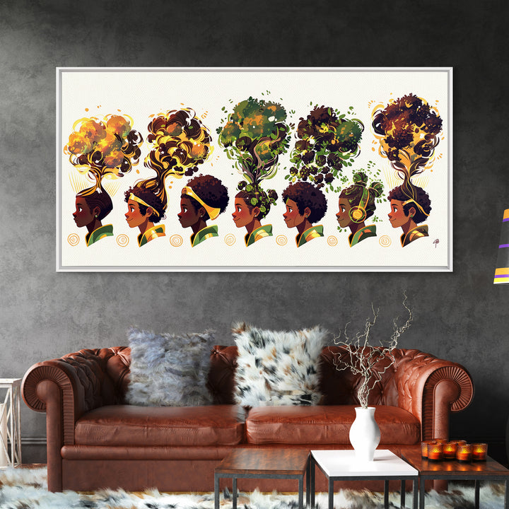 African Women Tree Hairstyle Wall Art, Botanical Afrocentric Decor, Black Woman Art Print, Nature Inspired Canvas Print Gift