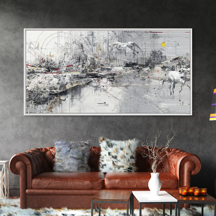 Abstract Elephant Landscape Wall Art, Modern Safari Decor, Gray Canvas Artwork, Statement Living Room Office Home Decor Gift
