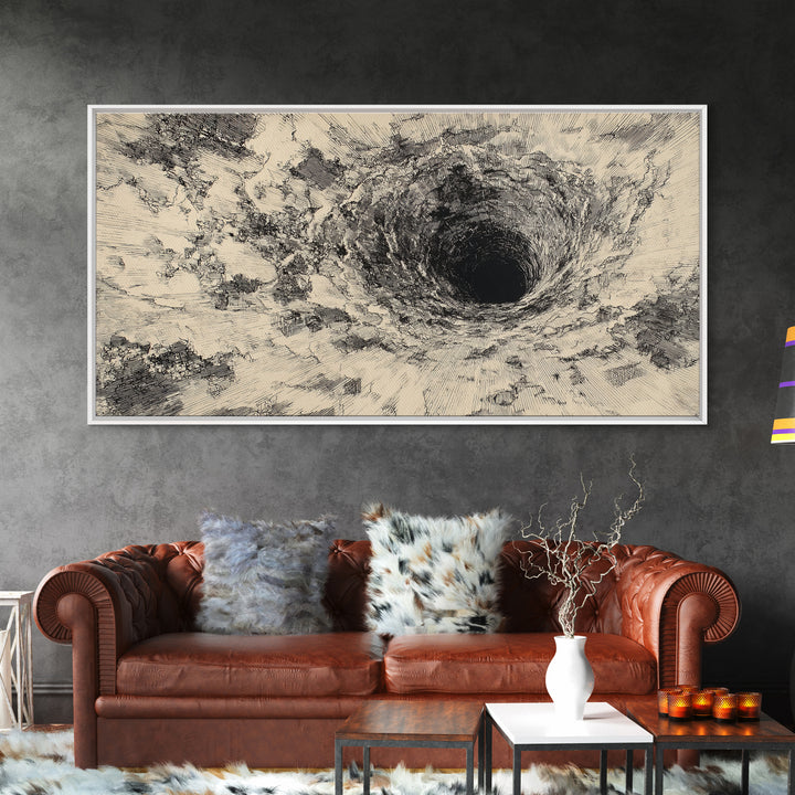 Black And Beige Abstract Vortex Wall Art, Minimalist Ink Texture, Modern Neutral Canvas Decor For Living Room Office Gift