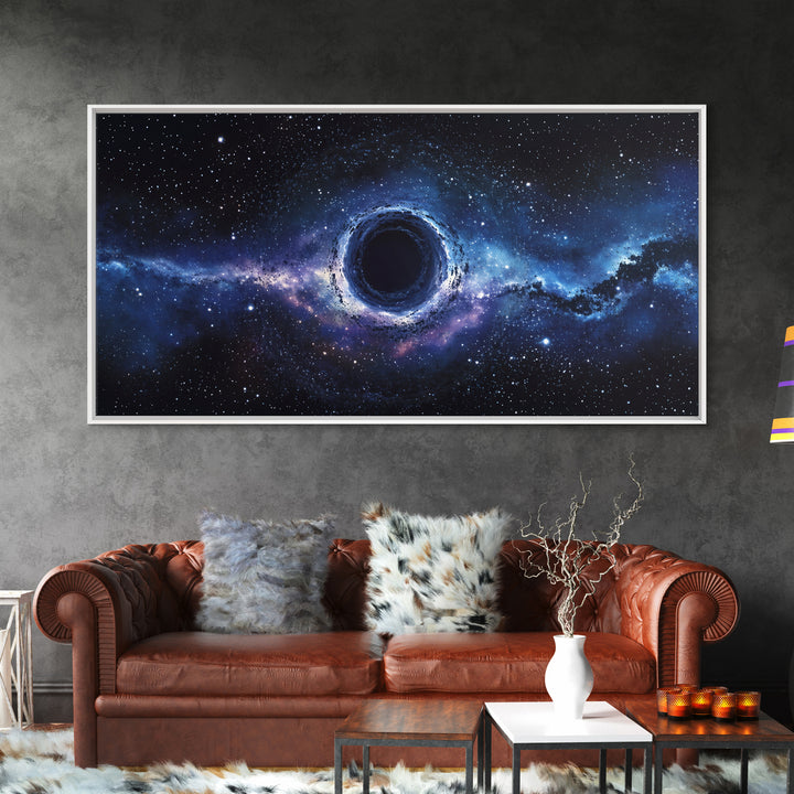 Blue Galaxy Black Hole Framed Canvas Print, Cosmic Space Wall Art, Modern Astronomy Home Decor For Living Room Office Gift