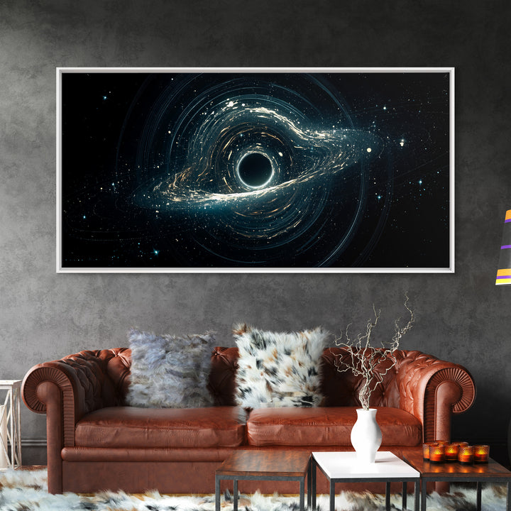 Luminous Cosmic Black Hole Canvas Print, Modern Galaxy Wall Art, Blue Abstract Space Decor For Bedroom Office Home Art Gift