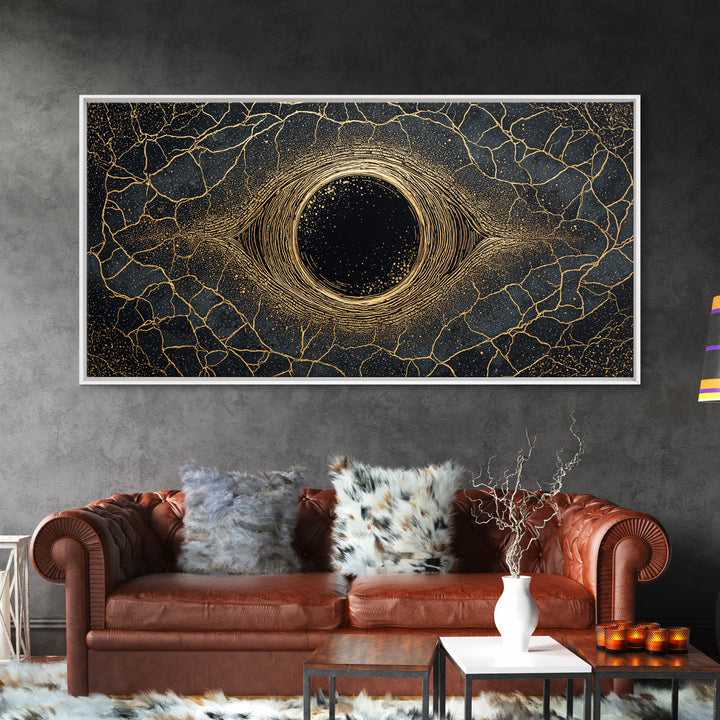 Golden Cosmic Eye Wall Art, Black And Gold Abstract Art, Mystical Wall Decor, Modern Canvas Art, Spiritual Statement Decor
