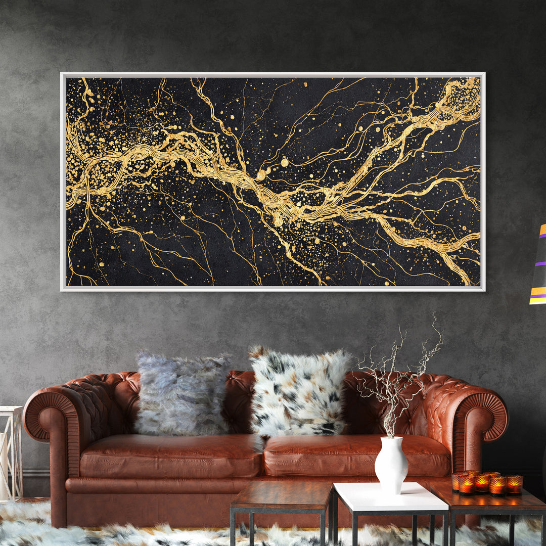 Gold Energy Flow Canvas Print, Black And Gold Abstract Painting, Luxury Wall Art, Modern Textured Statement Decor For Living Room
