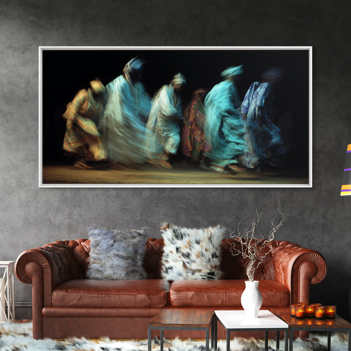 Blue Robed African Procession Wall Art, Abstract Dance Movement, Afrocentric Cultural Decor, Ethnic Canvas Print For Home