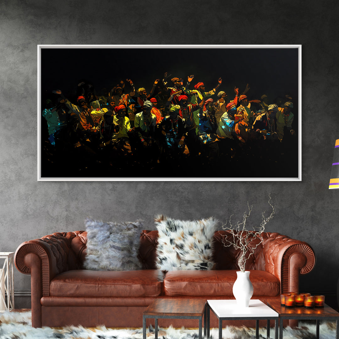 Joyful African Celebration Crowd Canvas Print, Black Culture Wall Art, Vibrant Festival Decor, Afrocentric Dance Painting