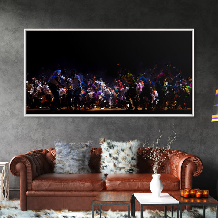 Night Festival African Dance Troupe Canvas Print, Dramatic Black Wall Art, Cultural Celebration Decor, Afrocentric Artwork