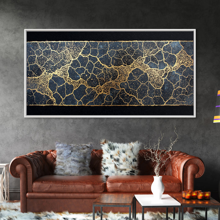 Black And Gold Crackle Abstract Wall Art, Luxury Geometric Texture Print, Modern African Inspired Decor For Elegant Homes