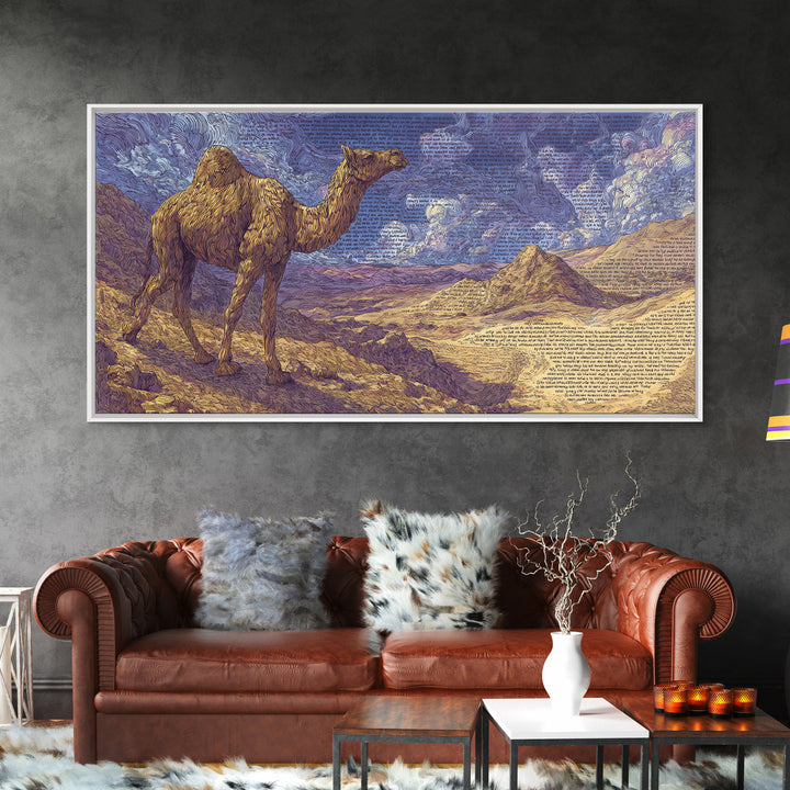 Painterly Camel In Purple Desert Landscape, African Safari Art Framed Canvas Print, Serengeti Wall Art, Travel Decor Gift
