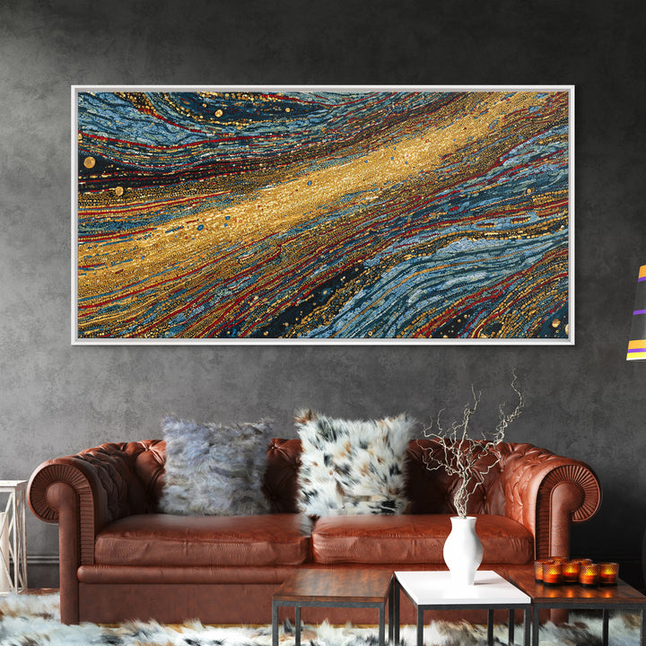 Gold And Teal Flowing Abstract Wall Art, Textured Art Print, Modern Canvas Art, Luxury Home Decor, Large Wall Decor Gift