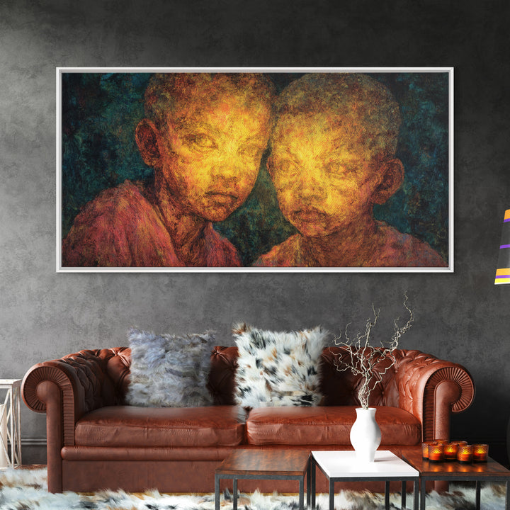 Glowing Portrait Of Two African Children Wall Art, Black People Art, Cultural Art Print, Emotional Contemporary Canvas Decor