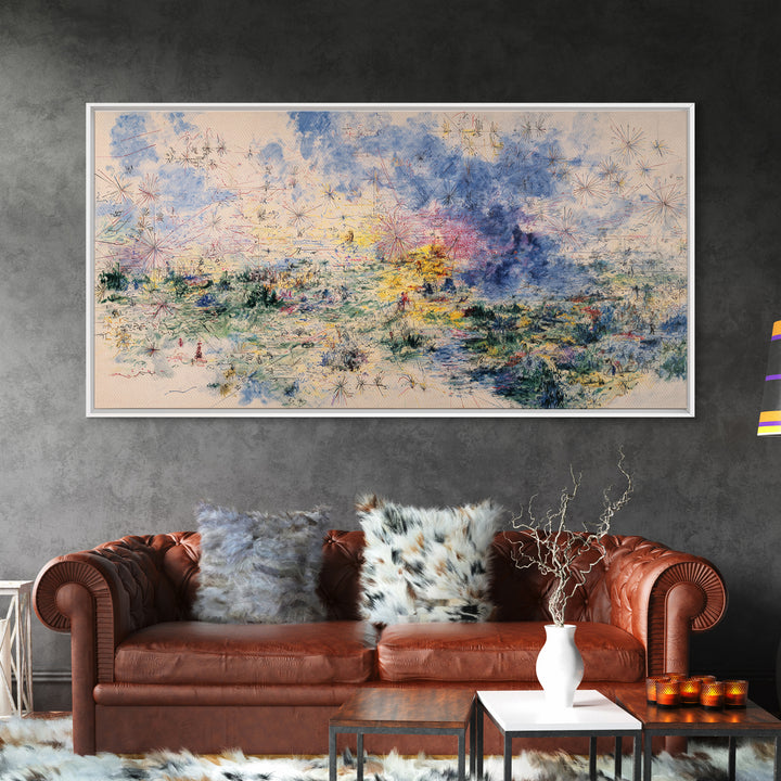 Dreamy Blue Wildflower Meadow Wall Art, Nature Scene Art, Soft Abstract Landscape, Feminine Wall Decor, Large Decor Art Gift
