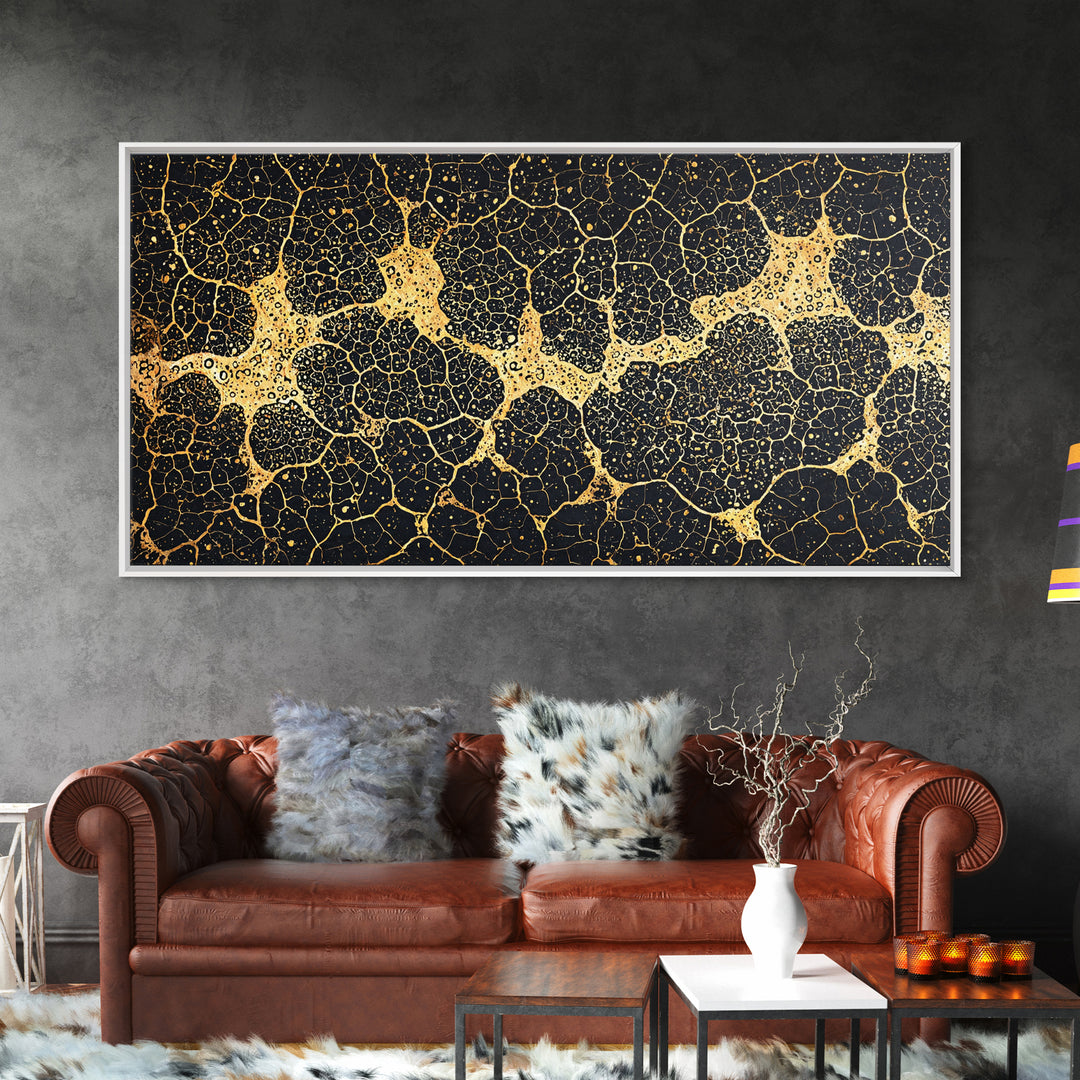 Black And Gold Organic Cell Pattern Canvas Print, Abstract Art, Luxury Canvas Art, Geometric Wall Art, Elegant Home Decor