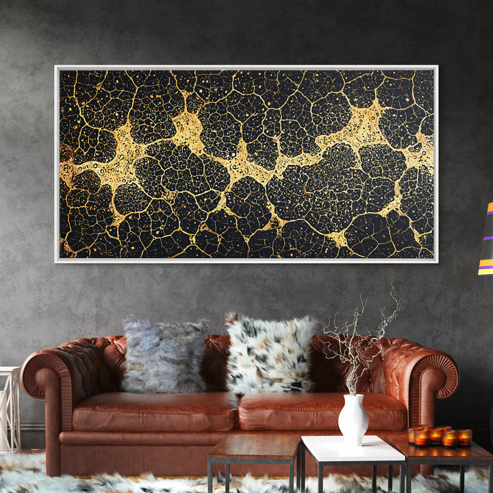 Black And Gold Organic Cell Pattern Canvas Print, Abstract Art, Luxury Canvas Art, Geometric Wall Art, Elegant Home Decor
