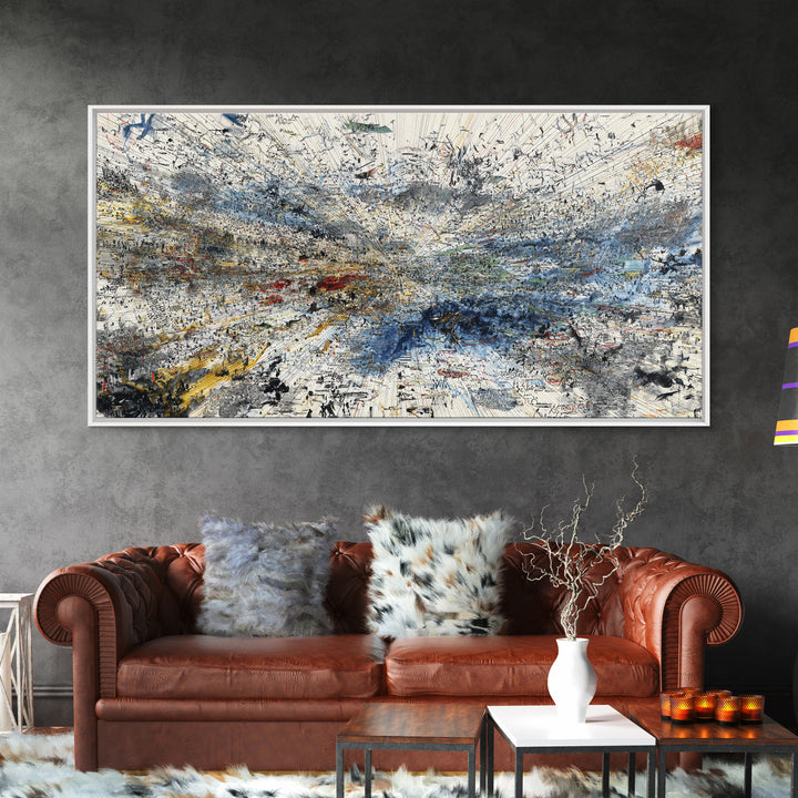 Abstract Blue White Landscape Wall Art, Textured Modern African Inspired Painting, Large Office Decor, Contemporary Print