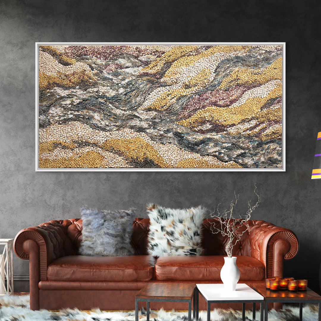 Ochre Gray Textured Waves Wall Art, Abstract African Landscape, Earth Tone Decor, Large Statement Neutral Modern Canvas Print