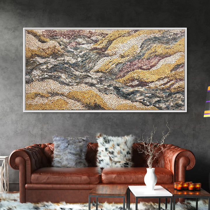 Ochre Gray Textured Waves Wall Art, Abstract African Landscape, Earth Tone Decor, Large Statement Neutral Modern Canvas Print