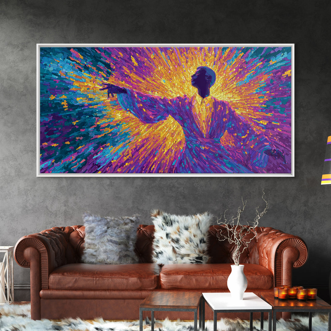 Radiant Purple Robed Dancer In Color Burst Wall Art, Black Culture Art, Vibrant Afrocentric Canvas Print, Home Decor Gift