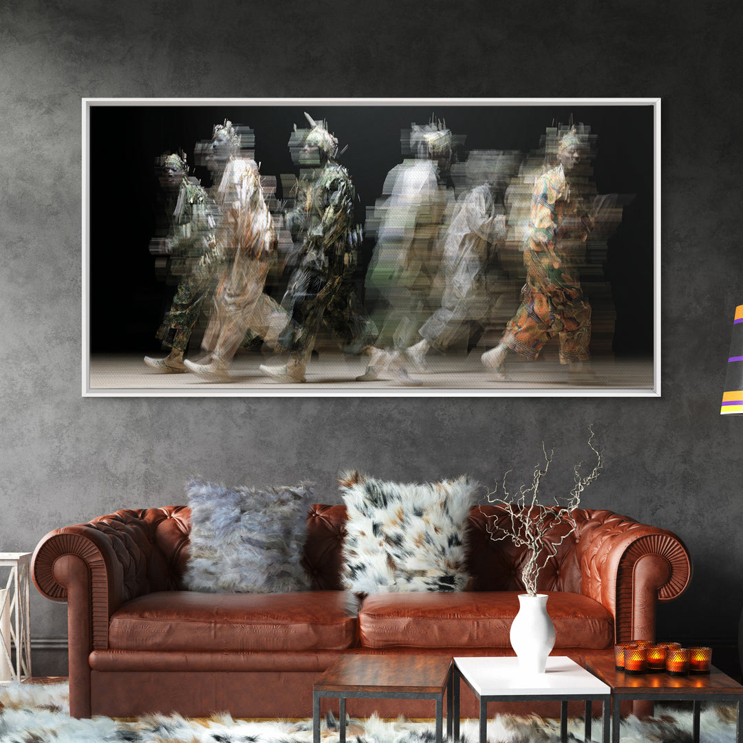 Ethereal African Masquerade Dancers Canvas Print, Abstract Tribal Art, Cultural Wall Decor, Modern Afrocentric Wall Art Decor
