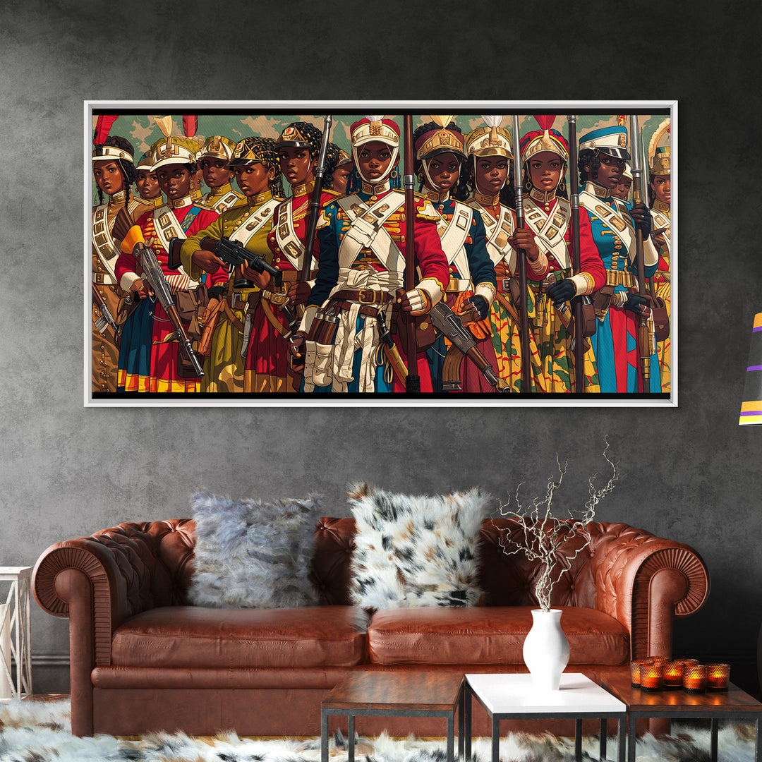 Regal African Women Warriors In Uniform Wall Art, African Women Art, Royal Tribal Decor, Black Female Canvas Print For Home Decor