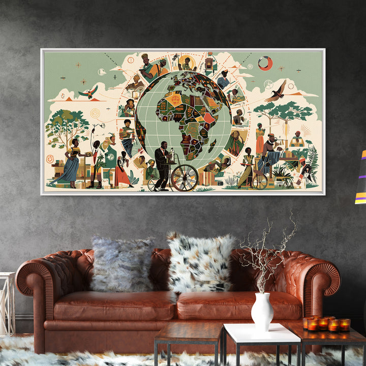 Illustrated Africa Globe Community Wall Art, African Culture Art, Motherland Map Decor, Afrocentric Home Decor Gift For Her