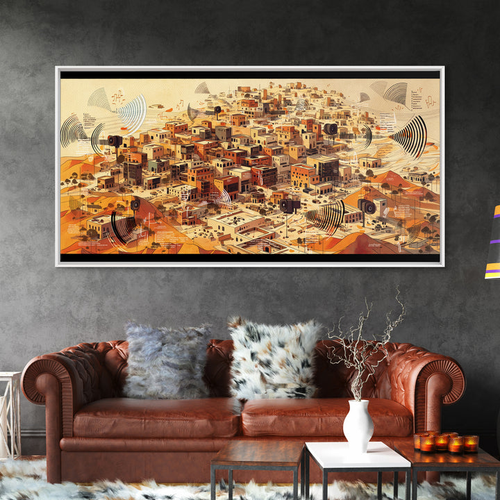 Sunlit Desert City Aerial Wall Art, African Landscape, Terracotta Architecture Print, Modern Boho Office Decor Gift For Him