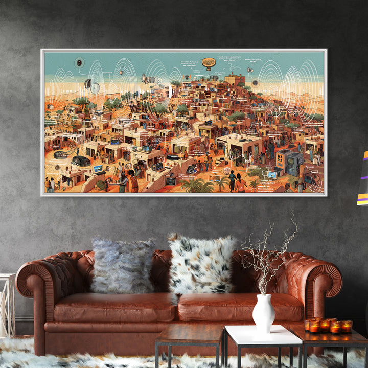 Futuristic Desert African City Wall Art, Afrocentric Urban Landscape, Modern African Art Print, Cultural Home Decor Gift