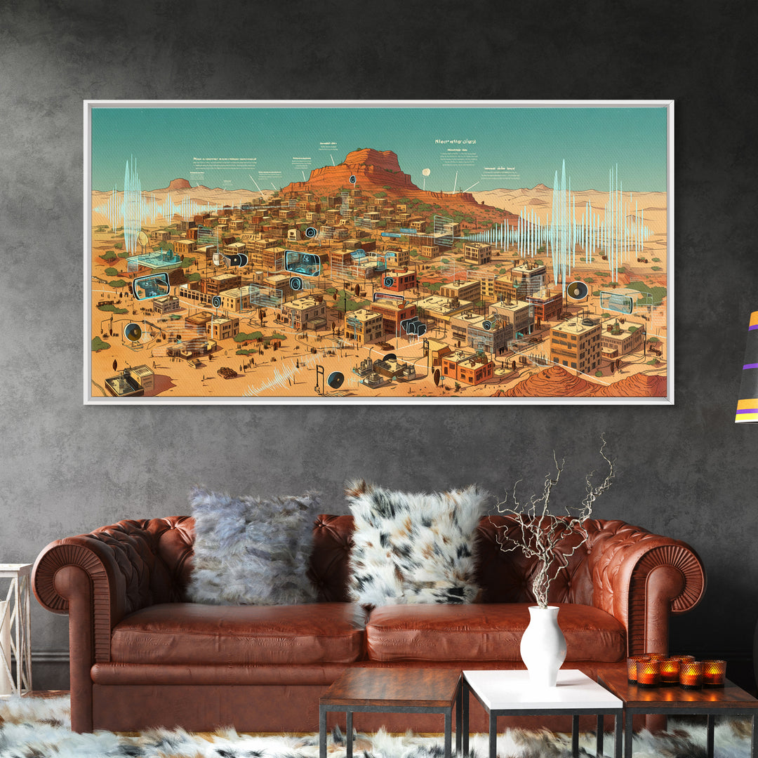 Sci Fi Desert African Town Wall Art, Futuristic Sahara Landscape, Afrocentric Digital Art, Modern African Home Decor Gift