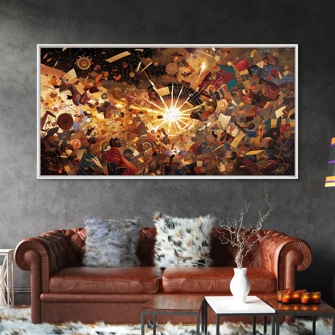 Radiant African Fabric Collage Wall Art, Abstract Tribal Patterns, Colorful Afrocentric Decor, Modern Cultural Art Print