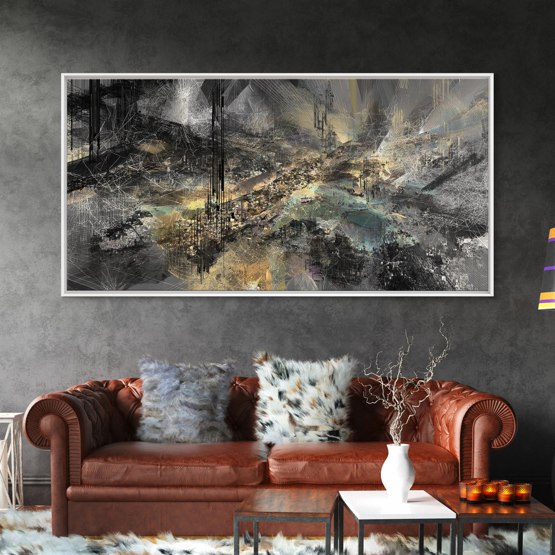 Moody Black And Gold Abstract Landscape Wall Art, Luxury Canvas Art, Modern Abstract Wall Art, Elegant Home Decor, Statement Piece