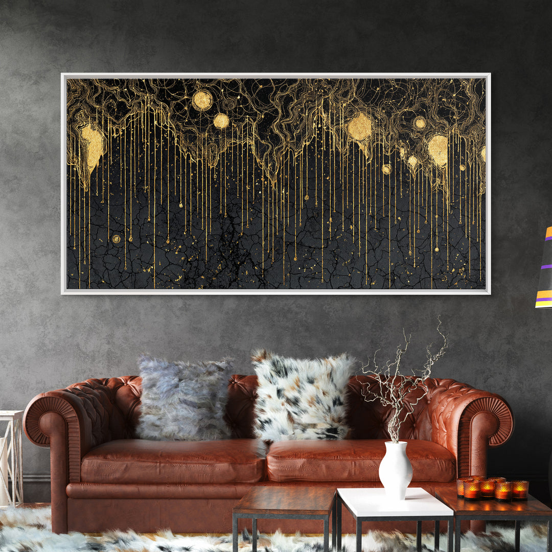 Black Gold Drip Abstract Wall Art, Luxury Canvas Print, Modern African Art Decor, Textured Statement Wall Decor Gift For Home