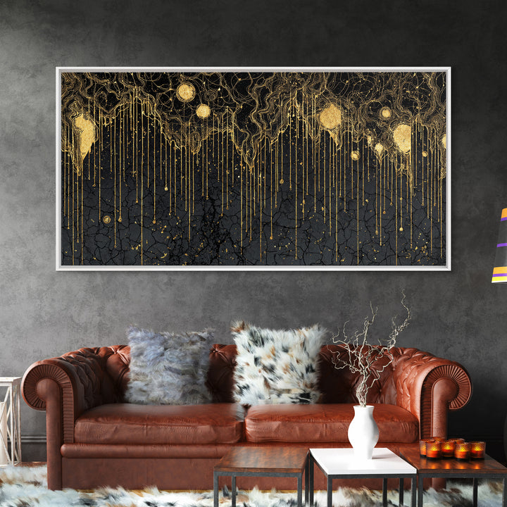 Black Gold Drip Abstract Wall Art, Luxury Canvas Print, Modern African Art Decor, Textured Statement Wall Decor Gift For Home