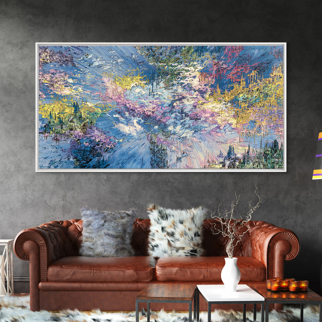 Dreamy Blue Pink Abstract Landscape Wall Art, Modern Canvas Print, Textured Art Print, Soft Nature Home Decor Gift For Her