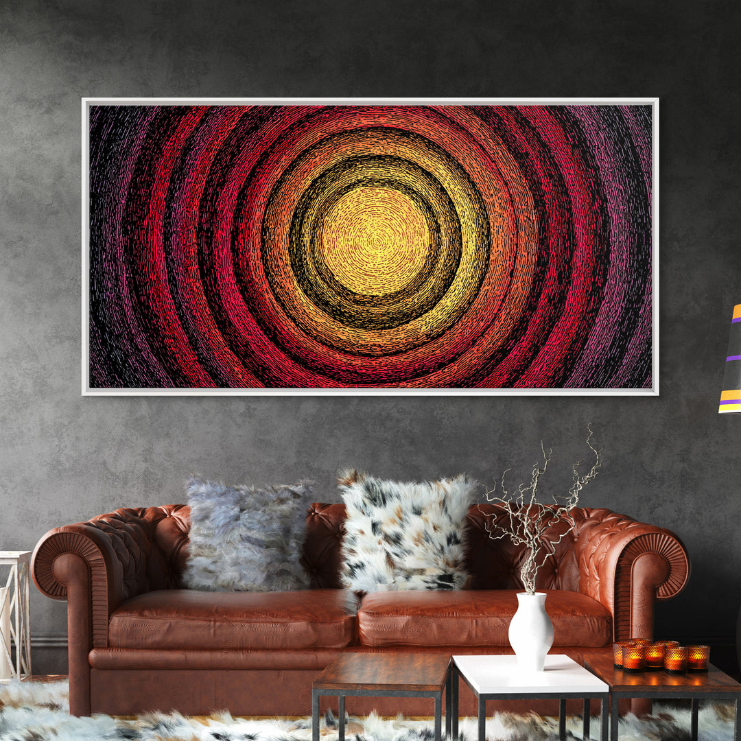 Fiery Concentric Sunburst Canvas Print, Abstract African Inspired Wall Art, Red Orange Black Modern Boho Decor, Statement Home Gift