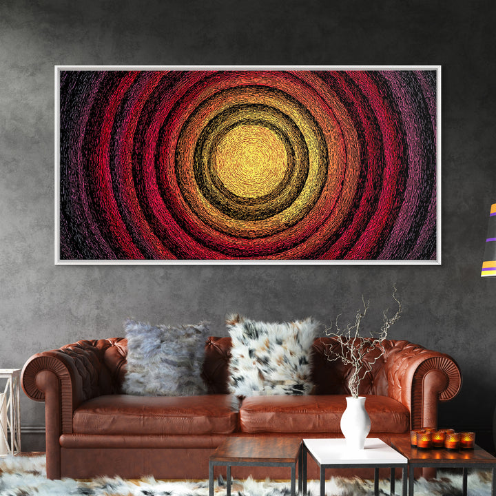 Fiery Concentric Sunburst Canvas Print, Abstract African Inspired Wall Art, Red Orange Black Modern Boho Decor, Statement Home Gift