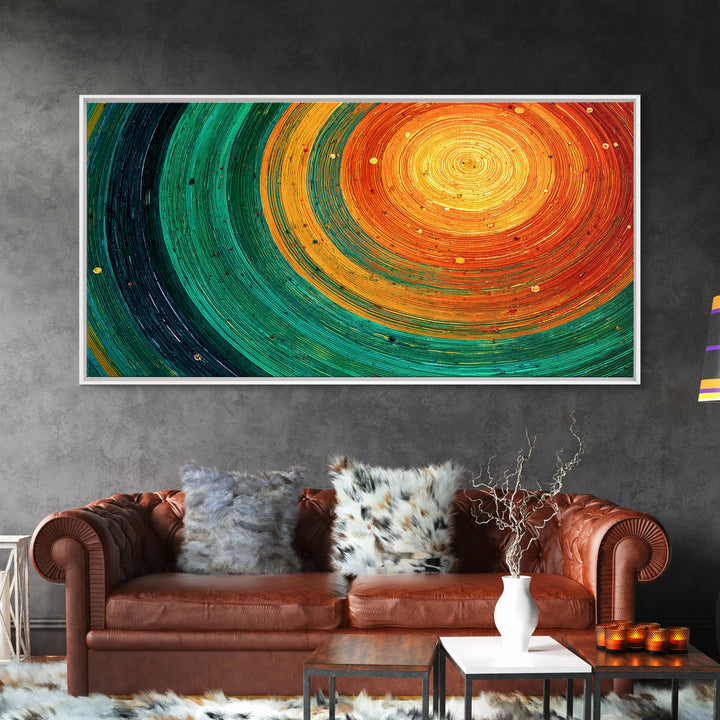 Teal Orange Cosmic Spiral Canvas Print, Abstract African Inspired Wall Art, Vibrant Modern Decor, Boho Statement Gift For Home