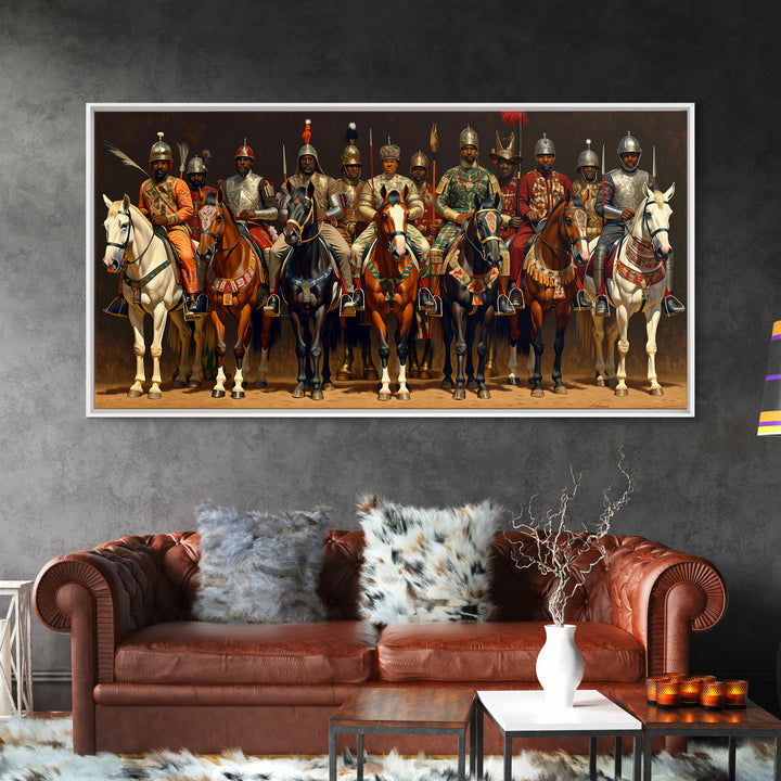 African Warrior Horsemen Canvas Print, Royal Cavalry Portrait Wall Art, Tribal Queen Decor, Bold Cultural Home Decor Gift