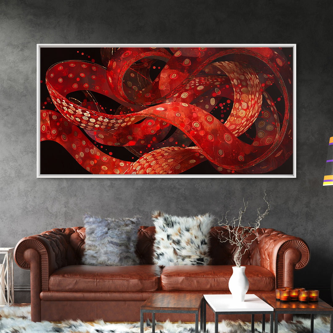 Flowing Red Ankara Fabric Ribbons Wall Art, Abstract African Patterns, Modern Textile Art Canvas Print, Bold Boho Home Decor