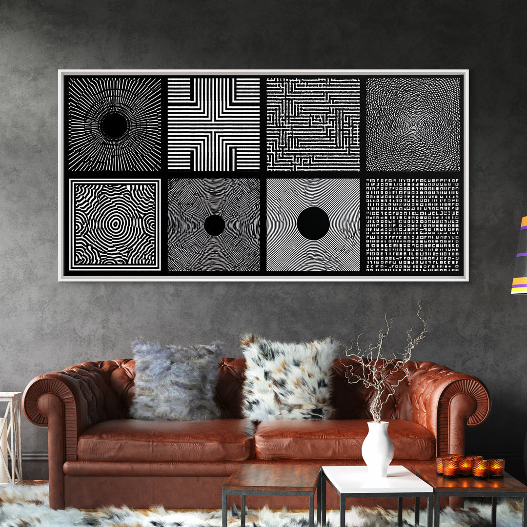 Black White Optical Pattern Canvas Print, African Abstract Geometric Art, Minimalist Modern Wall Decor, Bold Home Decor Gift