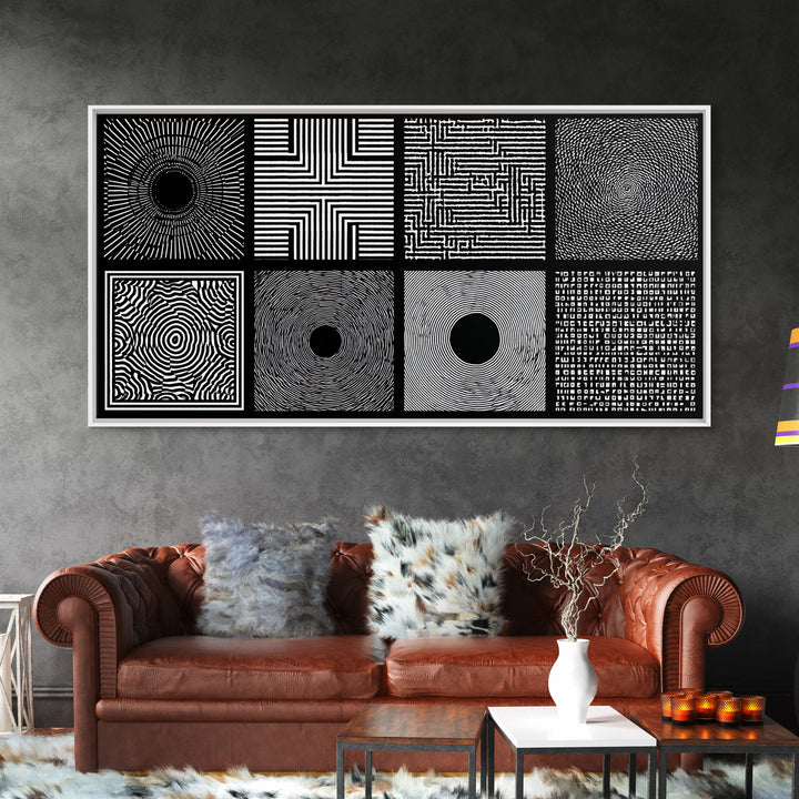 Black White Optical Pattern Canvas Print, African Abstract Geometric Art, Minimalist Modern Wall Decor, Bold Home Decor Gift