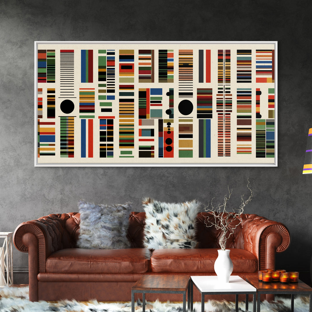Minimalist African Textile Wall Art, Earth Tone Stripe Canvas Print, Kuba Inspired Geometric Decor For Modern Living Room